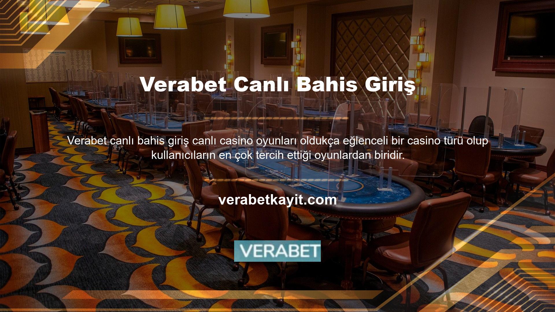 Canlı casino oyunları şansa ve bilgiye dayandığından, hem yeni başlayanlar hem de deneyimli oyuncular sıklıkla Verabet canlı bahis oyunlarını oynamayı tercih ediyor